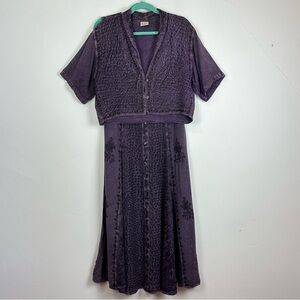 Vintage 1990’s Magic Embroidered Purple Maxi Tank Dress And Shrug Set L Boho